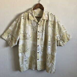 Joseph & Feiss Silk Shirt Mens XXL Beige Short Sleeve Button Up Hawaiian Resort